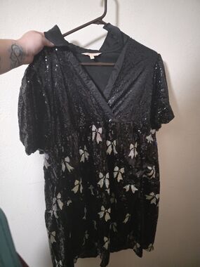 Simply Southern Black Sequin Dress with Iridescent Bow Accents